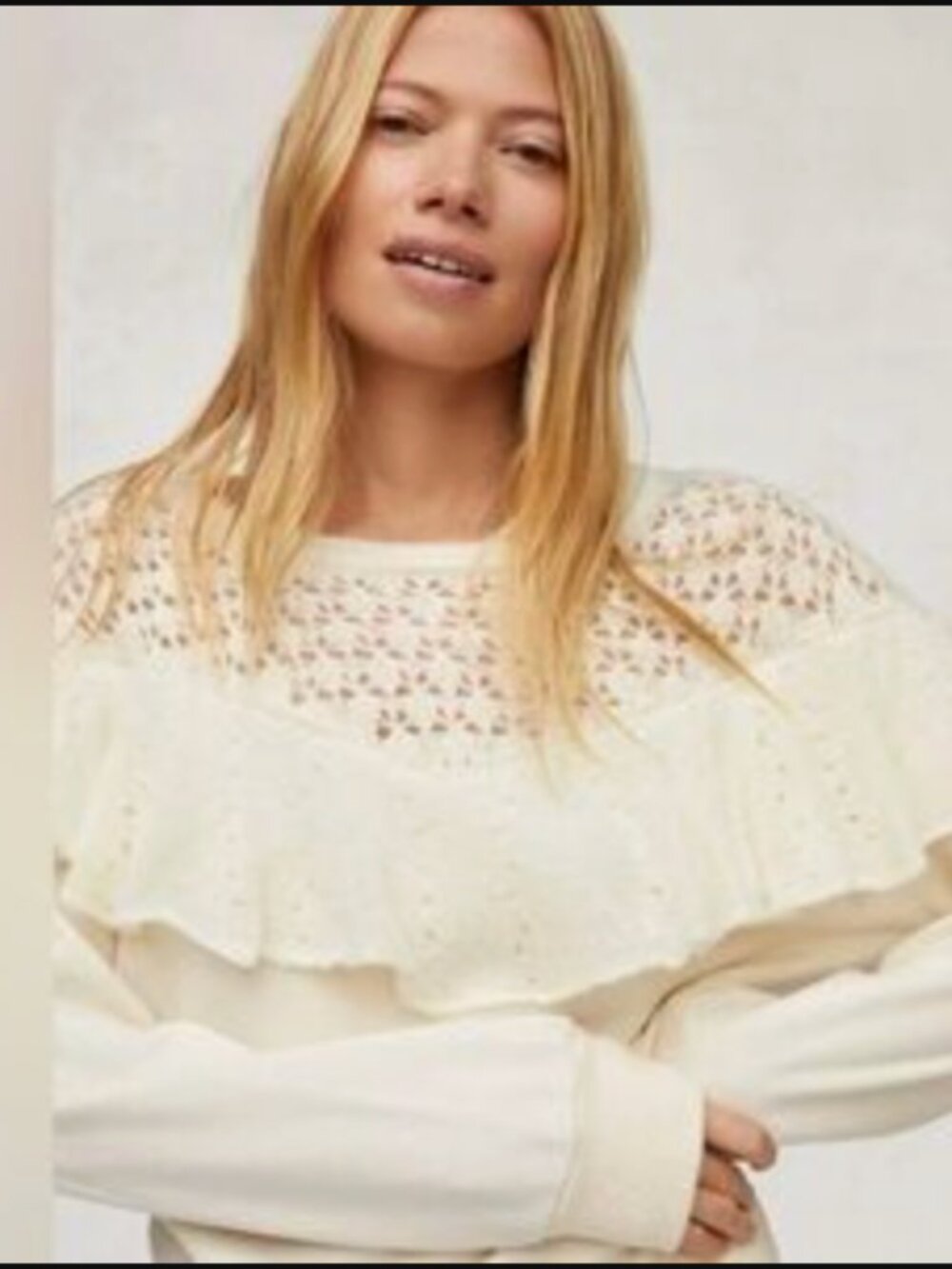 Anthropologie Ruffle Pullover Sweater Cream Small NWT